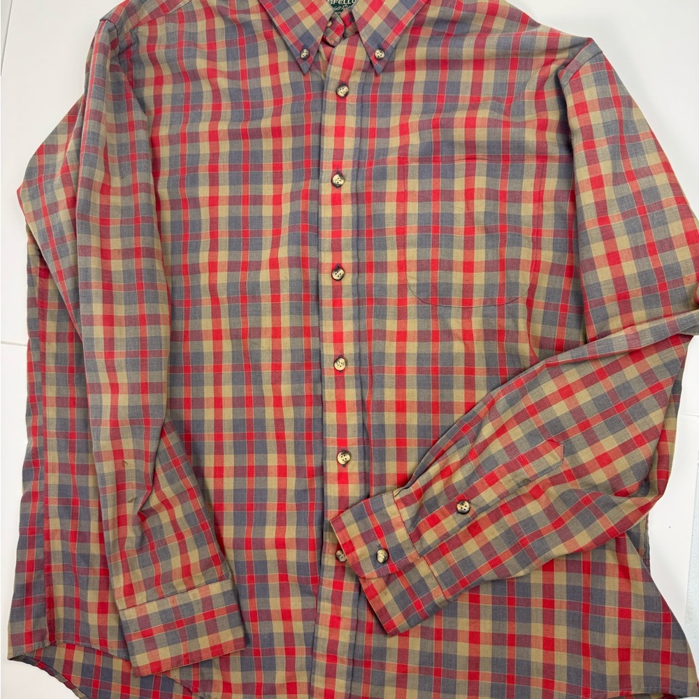 marshall fields Button Down Red And Brown‎ Plaid Spring Shirt